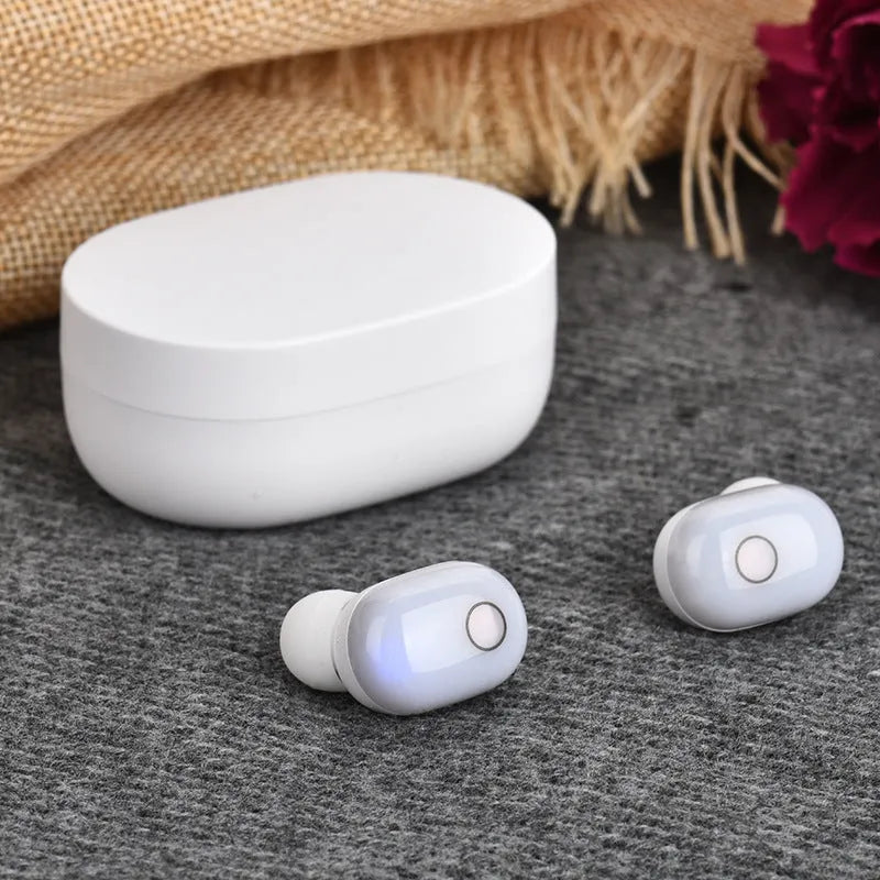 Wireless mini binaural headphones with charging case in black, Bluetooth 5.0, touch controls