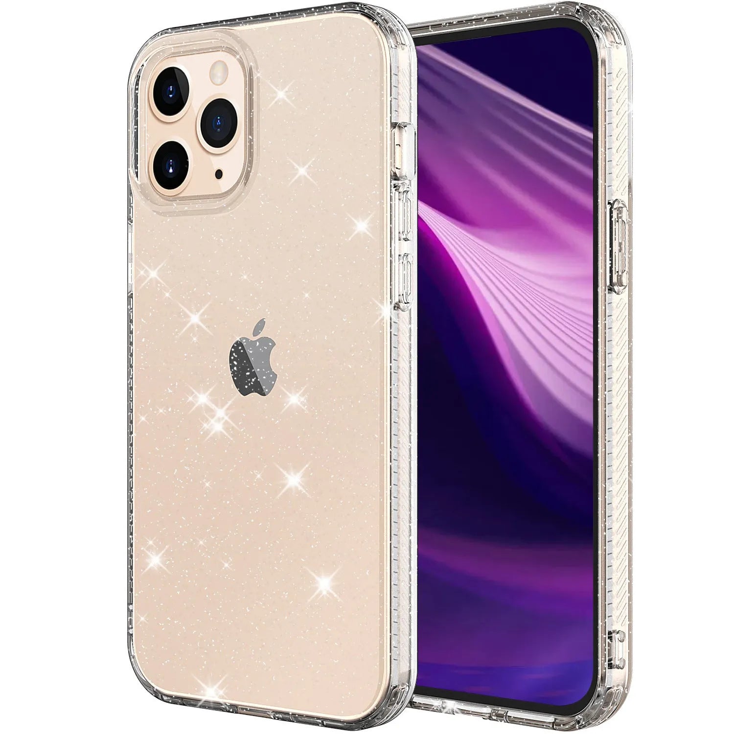 Transparent glitter TPU phone case for iPhone 12 Pro Max showing back cover design