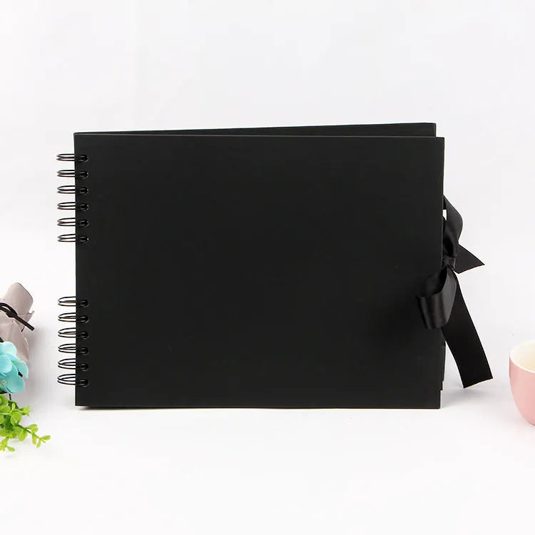 DIY handmade photo album with coil spiral binding in black or yellow kraft paper cover