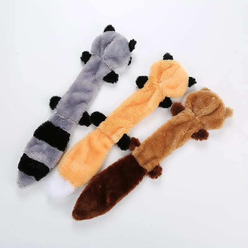 Brown plush dog toy with squeaker measuring 46cm long