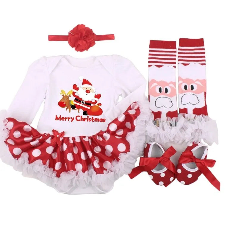 Four-piece cotton baby clothing set with romper, headband, socks and shoes for newborns 0-18 months