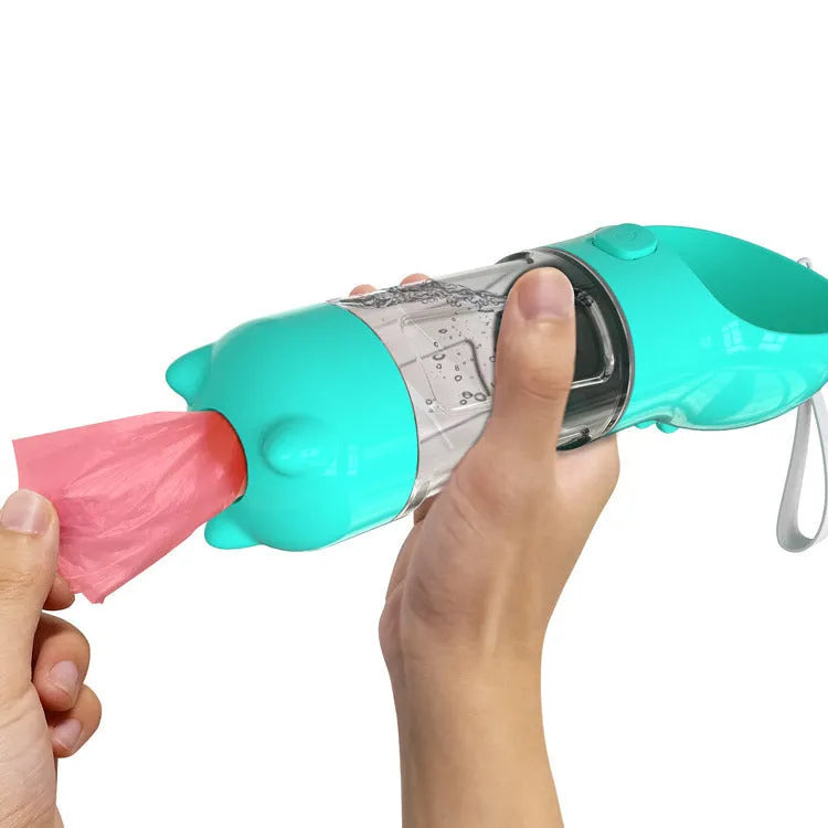 Pet multifunctional water cup 300ml ABS plastic travel bottle for dogs in yellow blue pink green