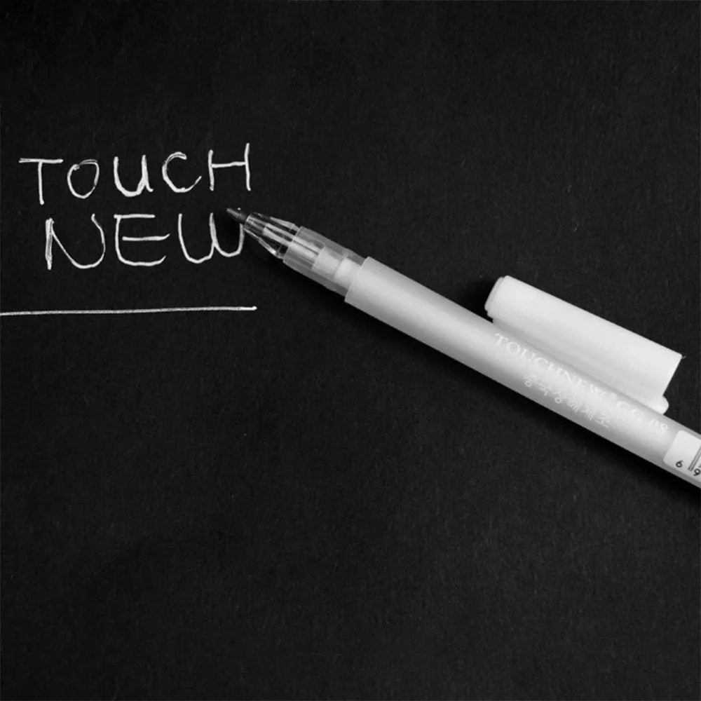 Touchnew black card hand-painted highlight pen with 0.8mm tip in golden, silver, and white colours