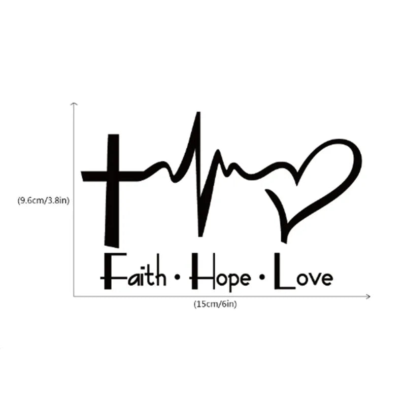Faith Hope Love Plus wall sticker black PVC decal measuring 14.6x9cm