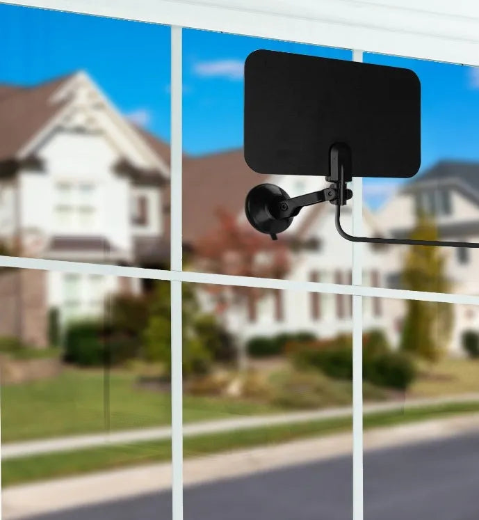 Indoor digital TV antenna with amplifier and 10-metre coaxial cable on white background