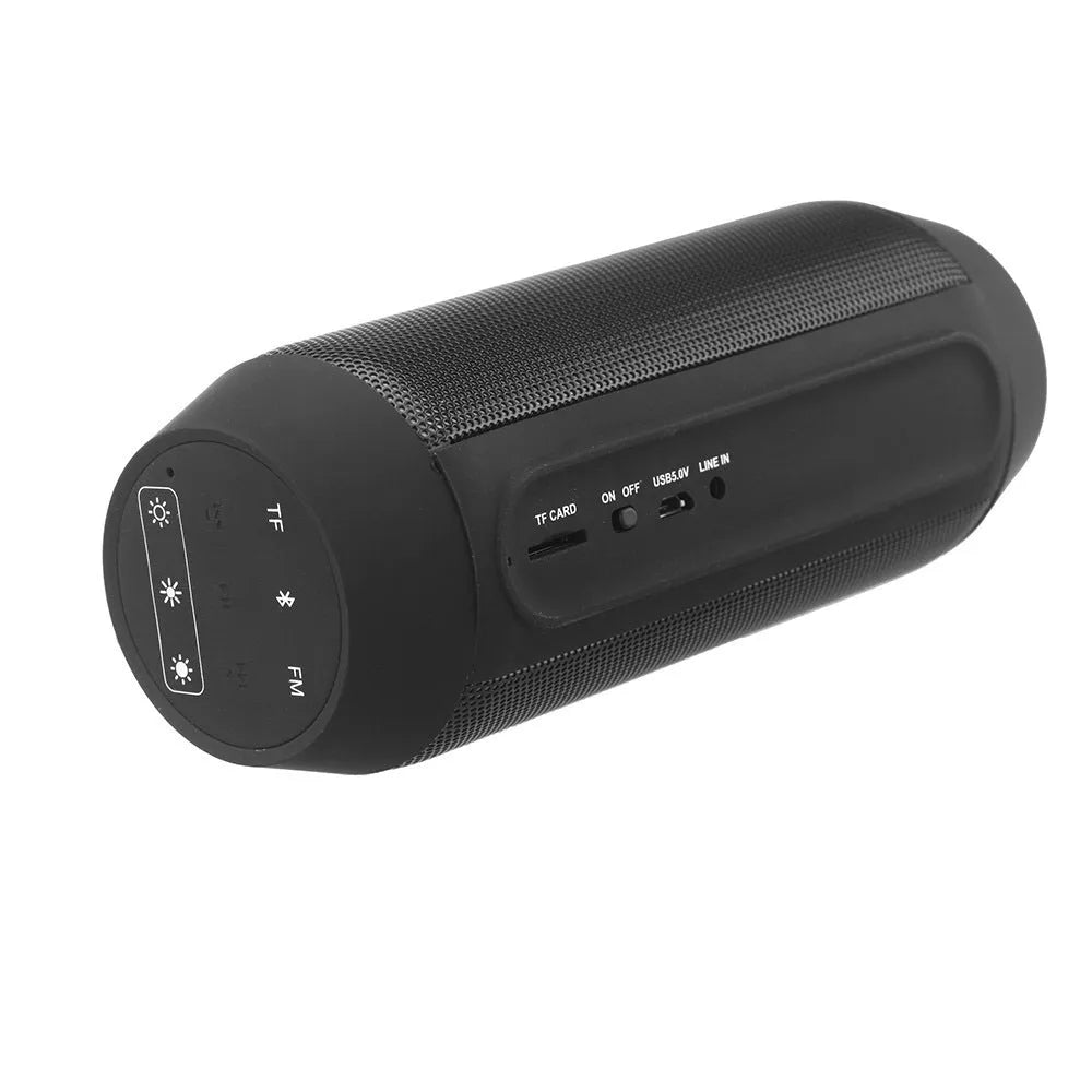 Black and white mini Bluetooth stereo speaker with colourful LED lights and control buttons