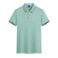 Slim fit ice silk polo shirt in blue grey colour with short sleeves on a hanger