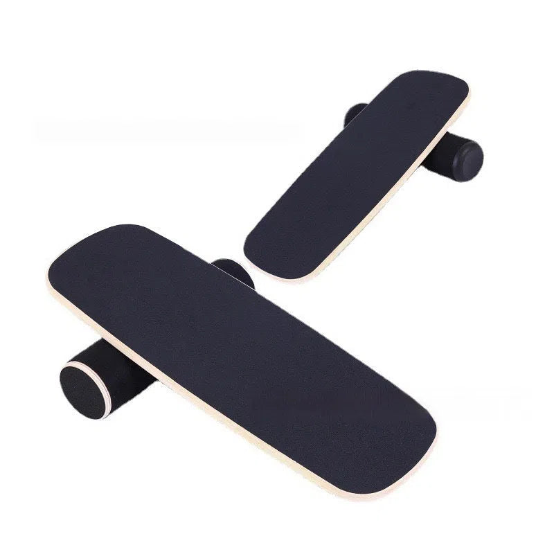Black pine wood balance board measuring 73x28 cm for fitness training