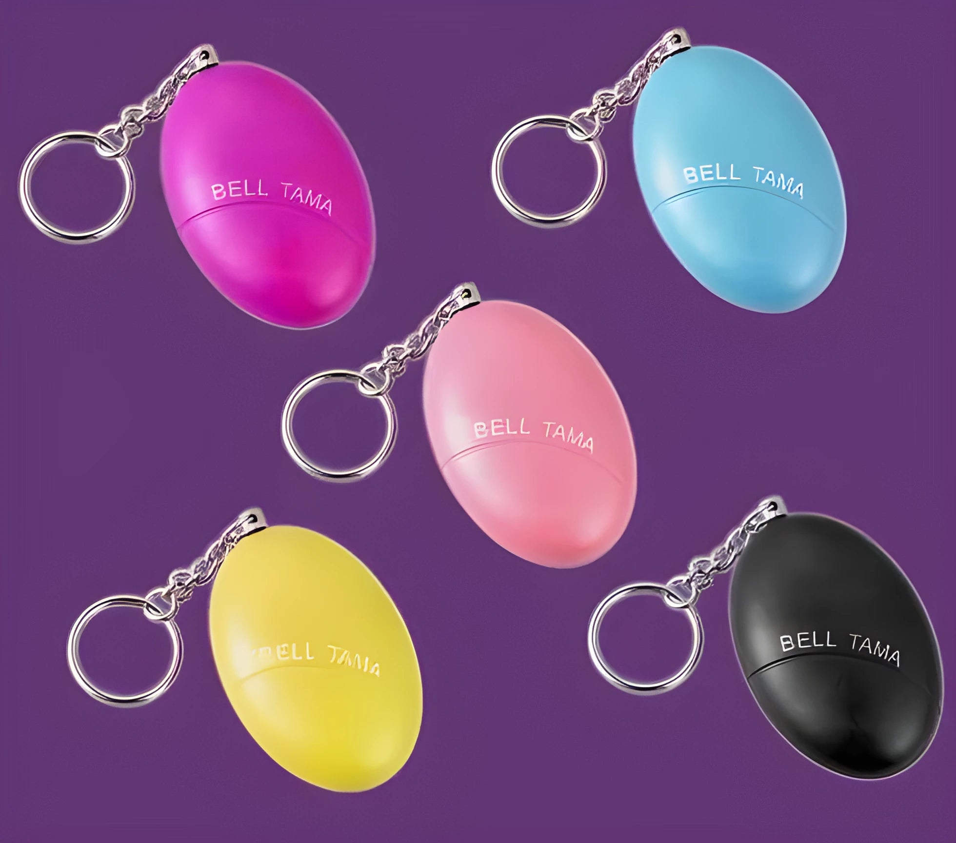 Small rectangular personal alarm device with keychain loop in assorted colours for portable safety