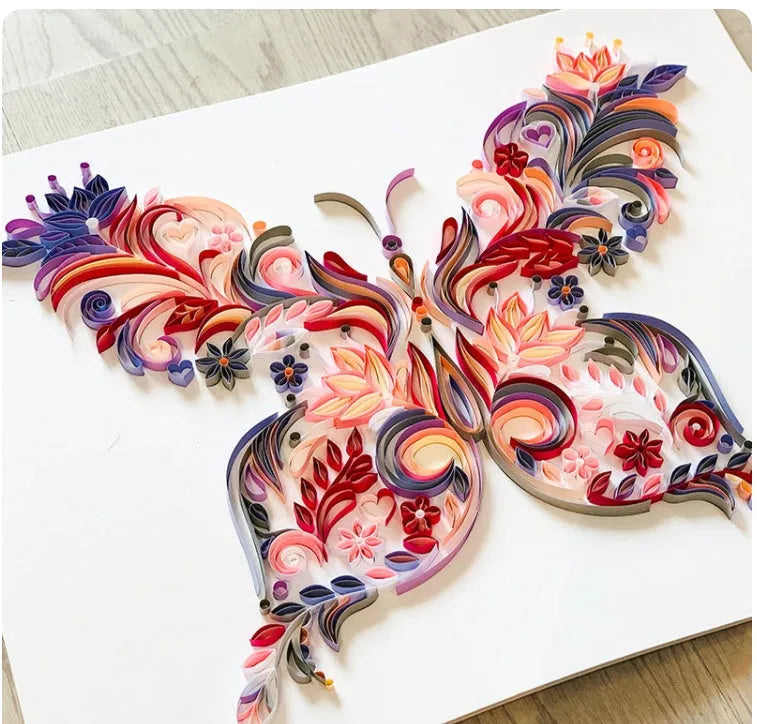 20 inch handmade butterfly quilling paper craft kit with tools on blue background