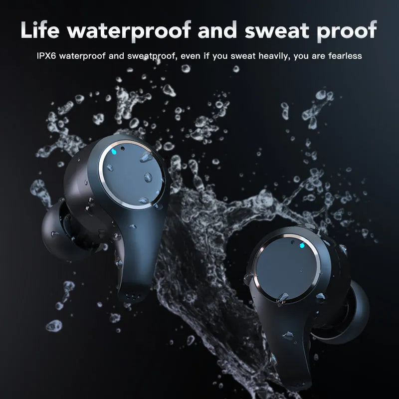 Black and white ANC active noise cancelling Bluetooth headphones with earplug design