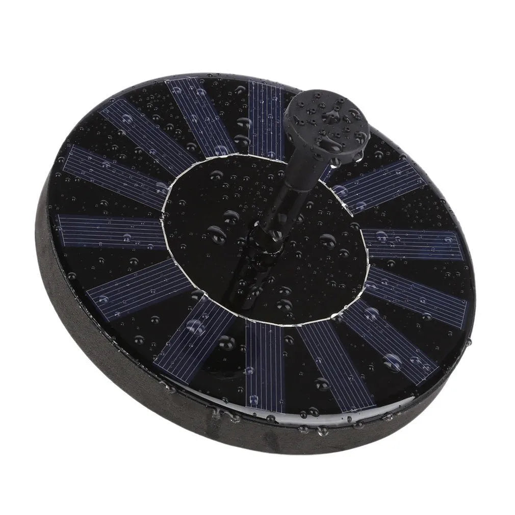 Round solar fountain pump with solar panel for garden water features