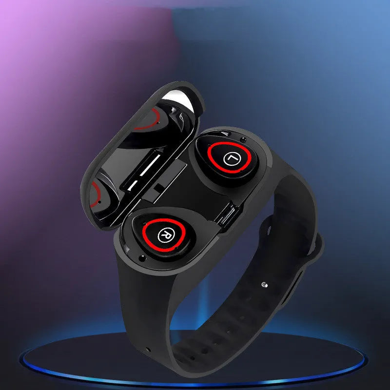 Smart bracelet earphone combo with touch screen display on silicone wristband in multiple colours