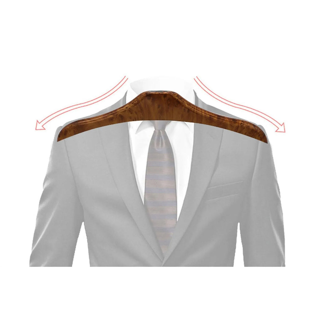 Wood yellow stainless steel car mounted clothes hanger with detachable hook for suits and shirts.