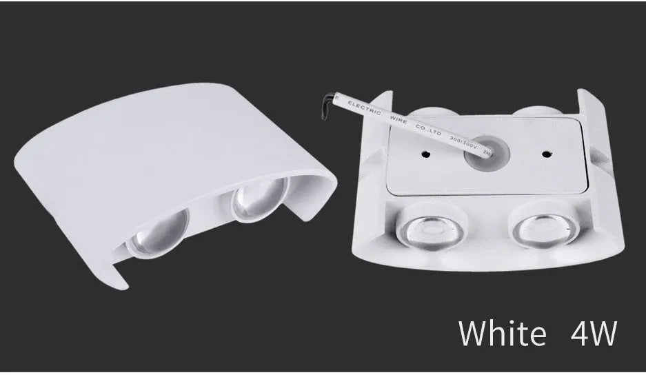 Waterproof LED wall lamp with aluminium shell in white, 60-degree beam angle, outdoor wall mounting