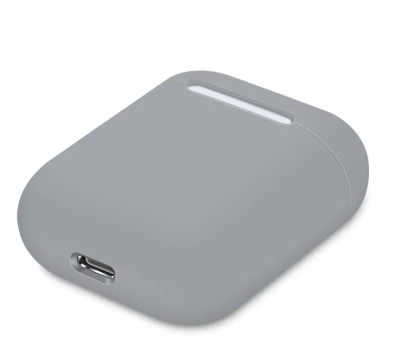 Split-shell silicone protective case for Apple AirPods charging box in a selection of colours on a plain background.