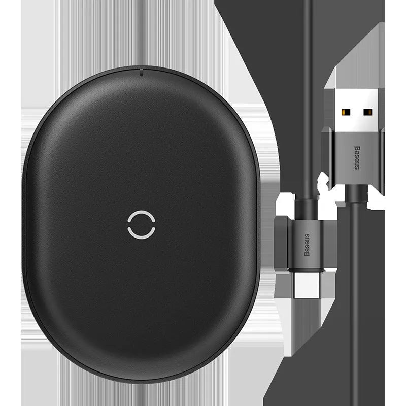 Baseus Rough 15W fast wireless charging pad for mobile phones in black or white.
