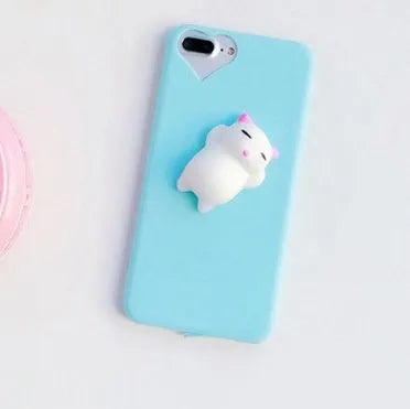Soft pink TPU silicone iPhone case with a raised 3D cartoon cat design on the back.