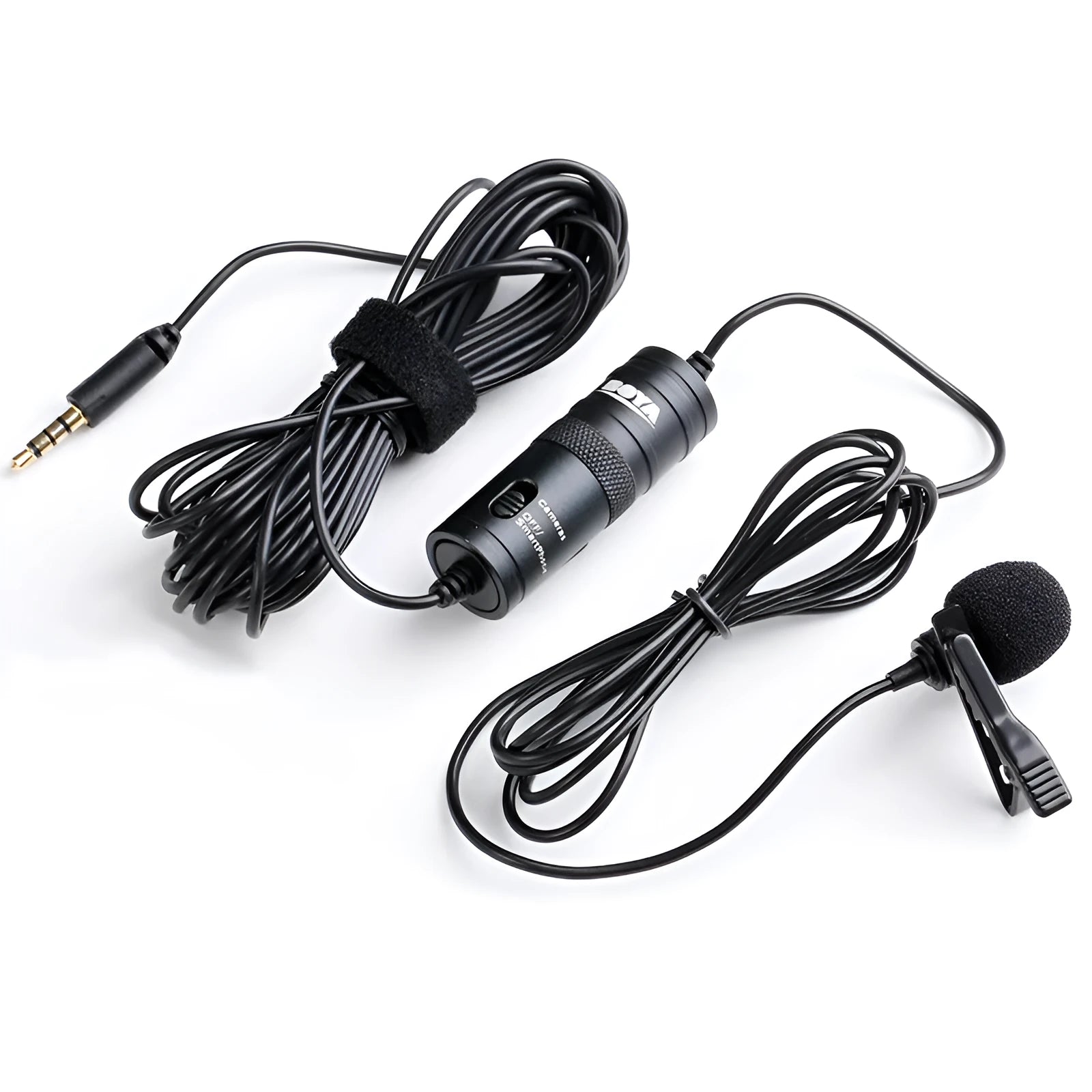 Black lavalier microphone professional camera with clip and 3.5mm plug