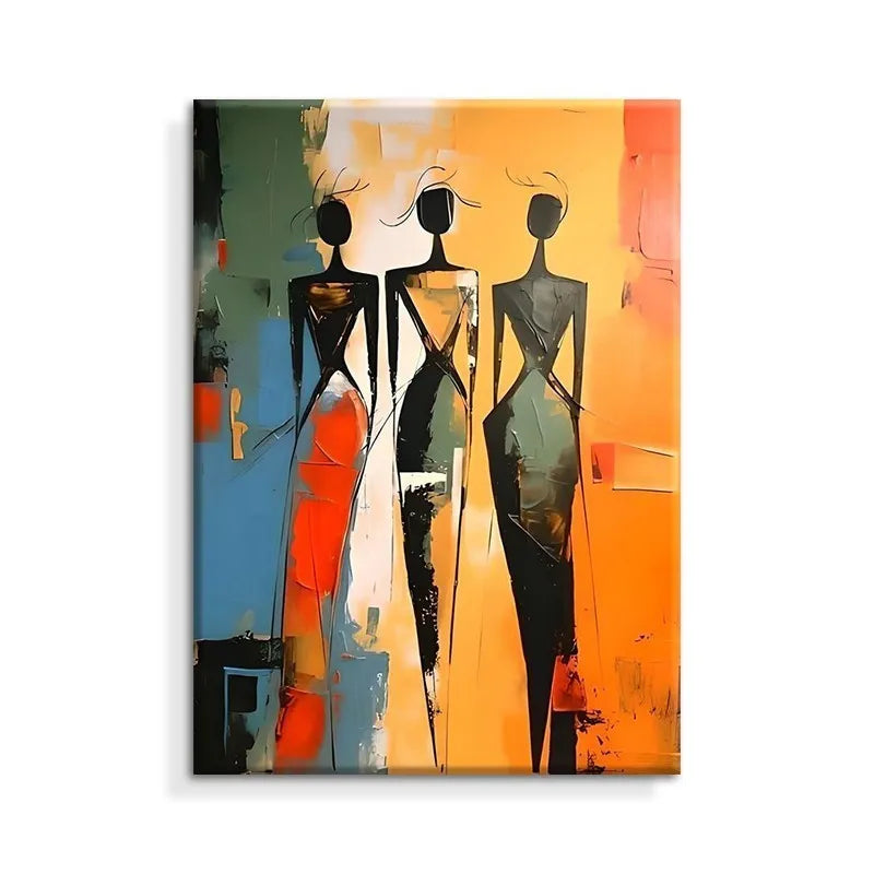 Colourful abstract oil painting canvas of an African black woman unframed vertical wall art