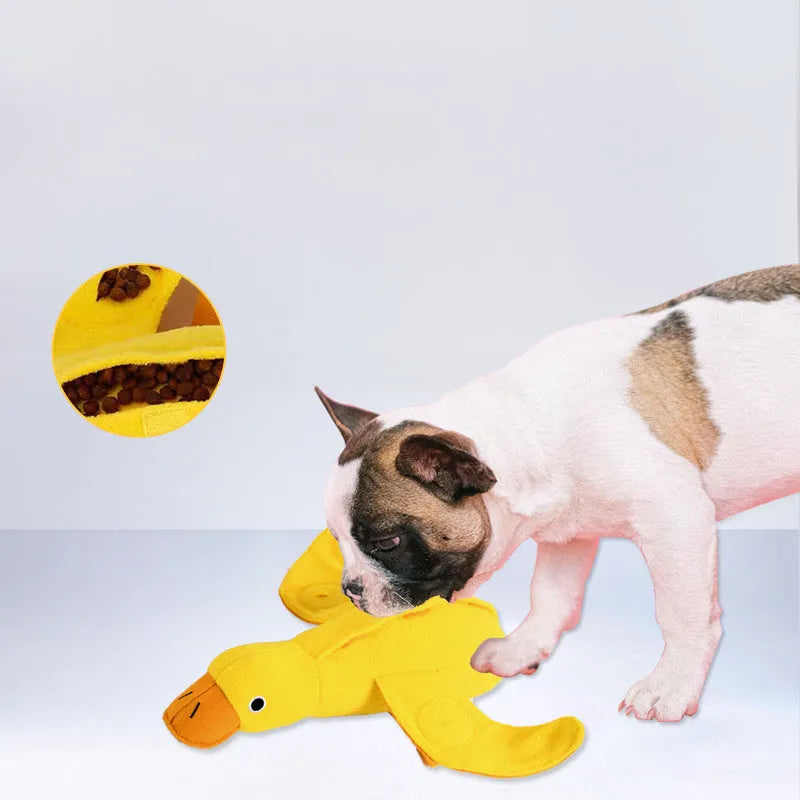 Yellow teddy toy with duck doll sound feature for dog training and chewing