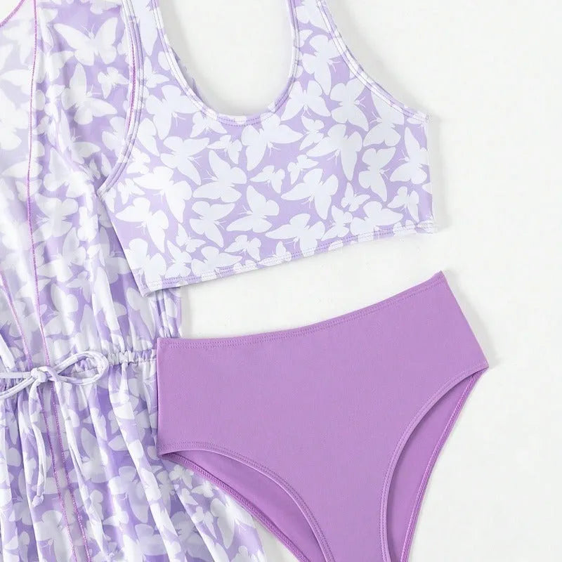 Girls' three-piece polyester swimsuit set in colour 3218, sizes 8Y-12Y.