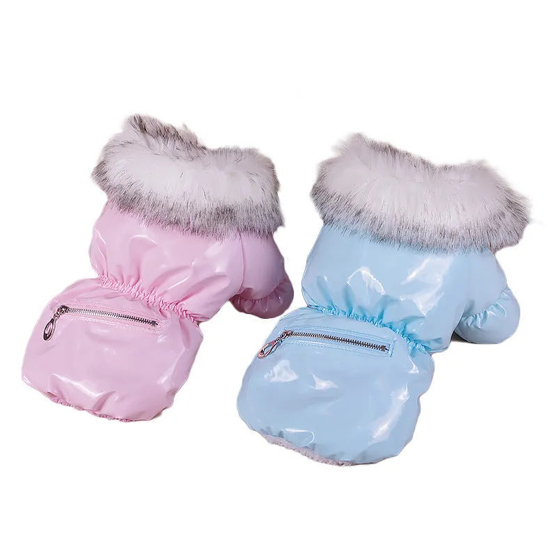 Blue British style cotton dog jacket showing traditional design for autumn and winter wear