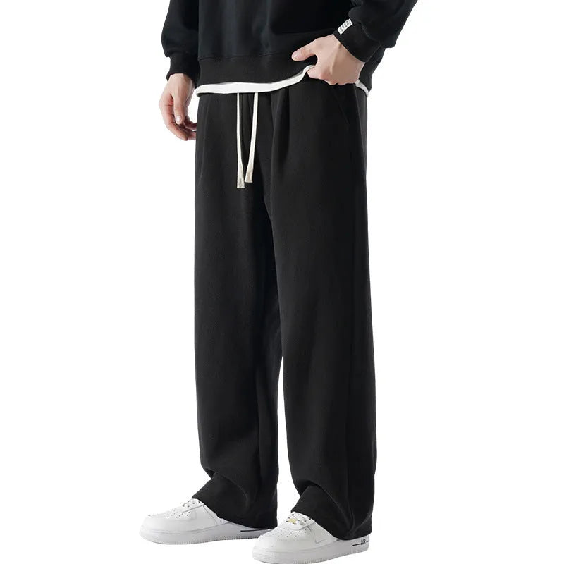 Men's double-sided polar fleece trousers in apricot colour with wool lining and drawstring waist