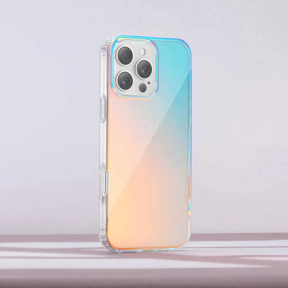 Glossy colour-changing iPhone protective case shown on an iPhone, highlighting chameleon finish and magnetic compatibility