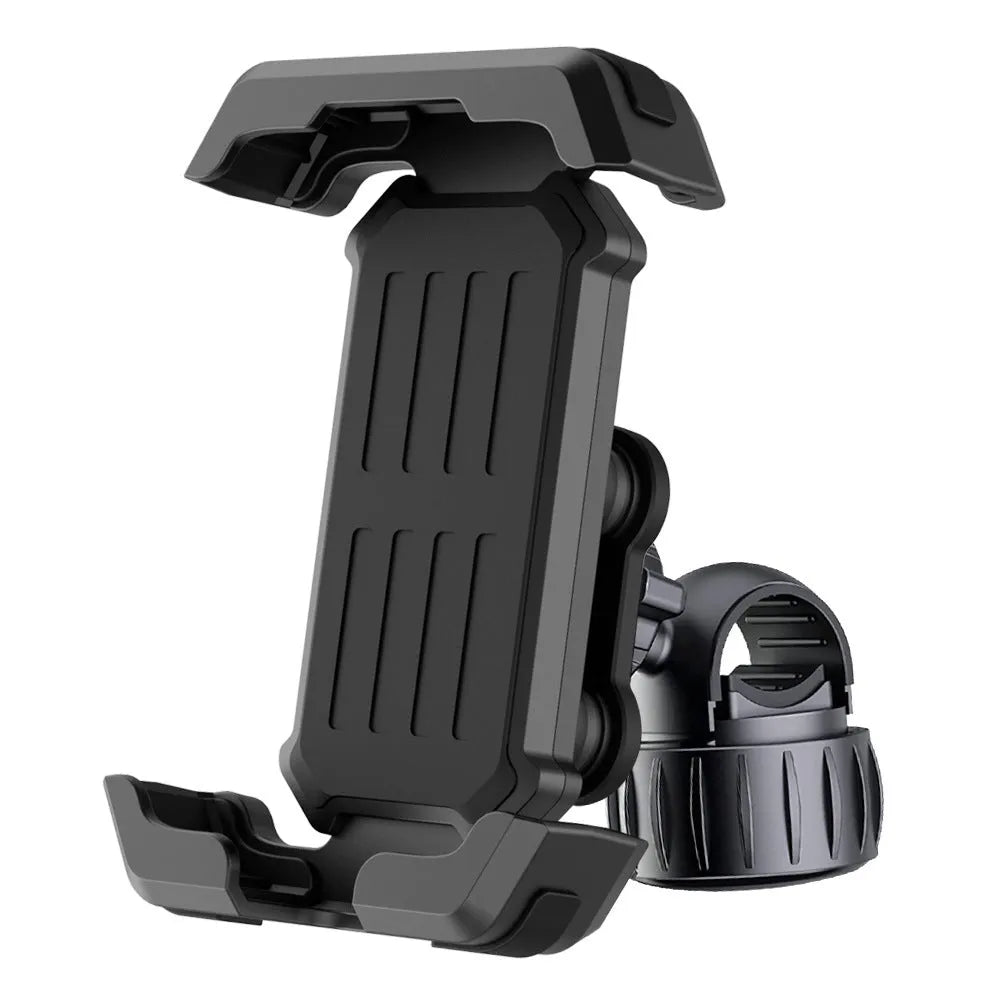 Black ABS cycling phone navigation bracket with upgraded knob base mounted on bike handlebars