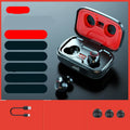 Wireless in-ear earphones with Bluetooth 5.0 in black, blue, and red colour options.