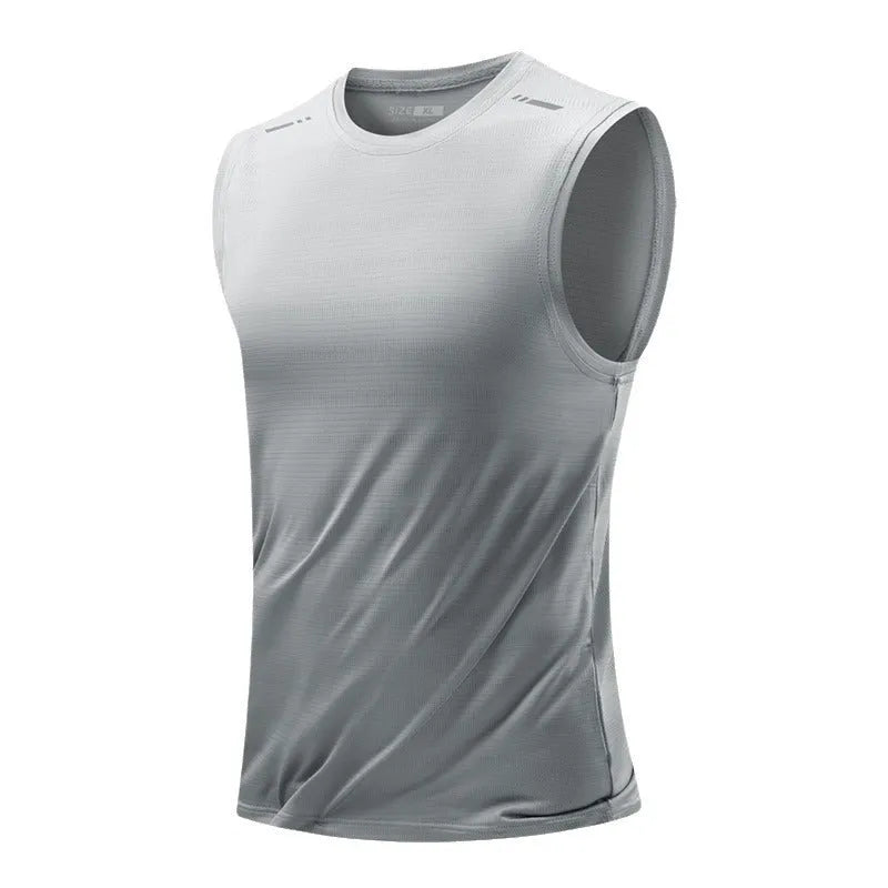 Men's loose fit sleeveless waistcoat vest in solid colour on a hanger.