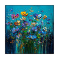 Hand-painted modern floral knife flower oil painting on square canvas without frame, textured 3D design, 100cm size