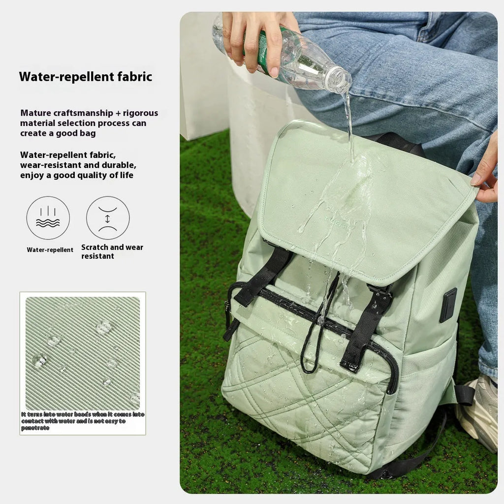 Light green 15.6 inch lightweight nylon school travel backpack with external pocket