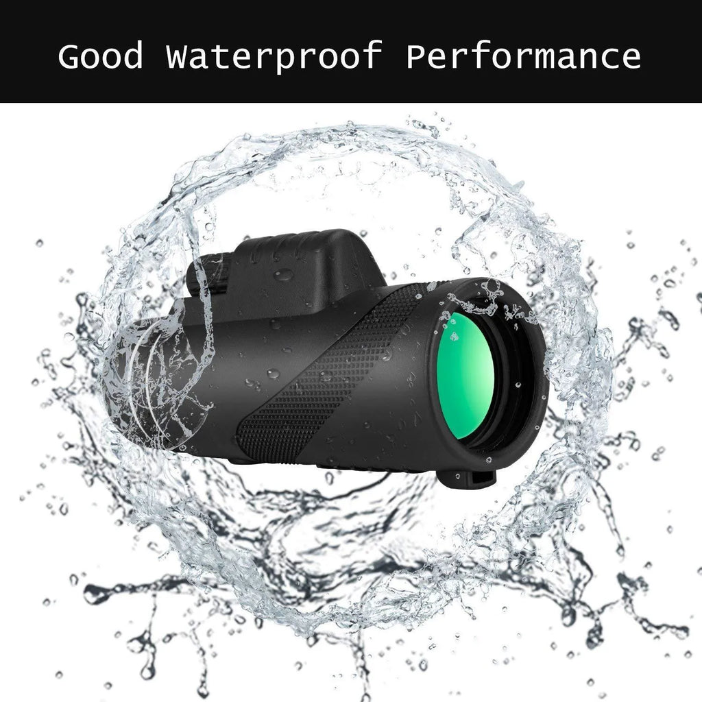Black 40x60 monocular telescope with waterproof housing and FMC green film lens for outdoor observation.