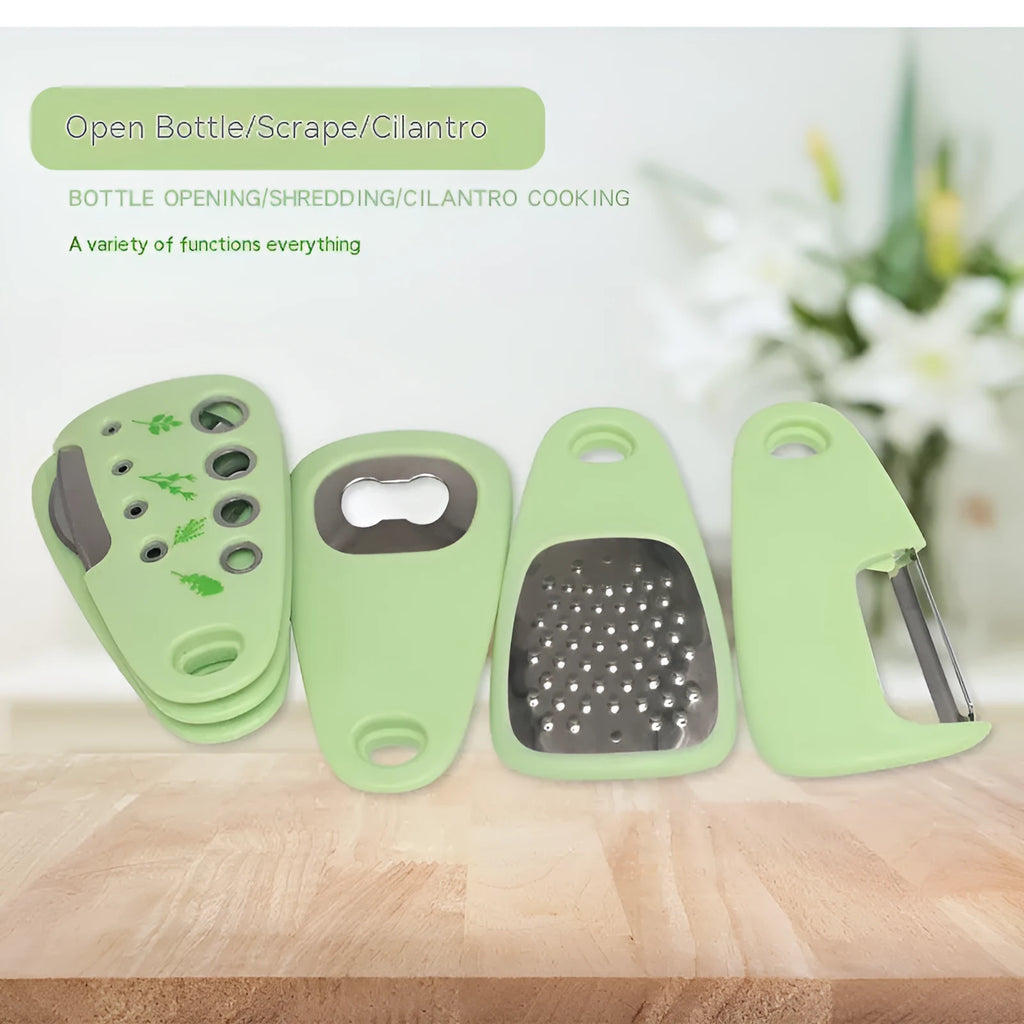 Six-piece kitchen gadget set with stainless steel and PC tools in colour box packaging
