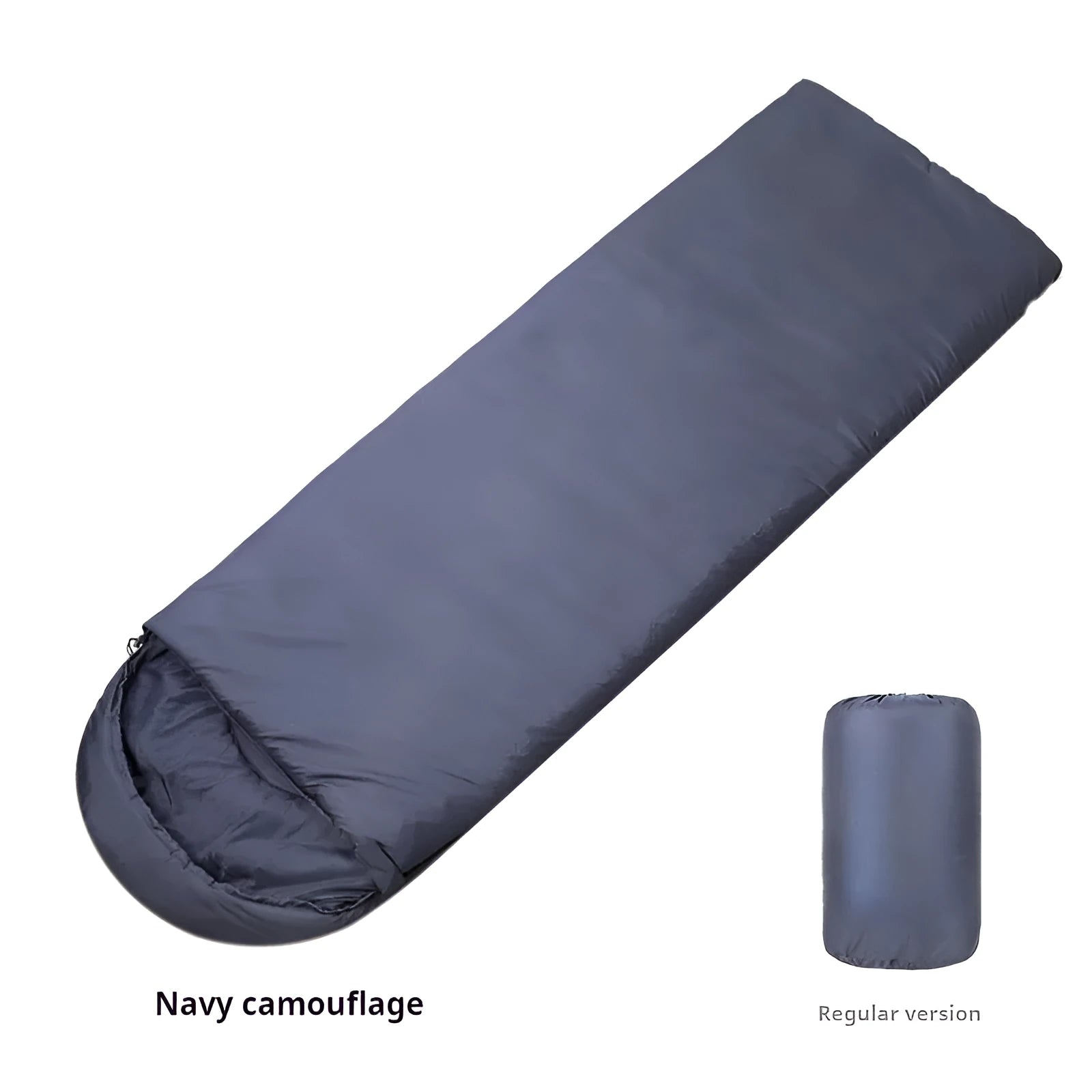 Navy blue envelope camping sleeping bag with hollow cotton fibre filling for adult winter use