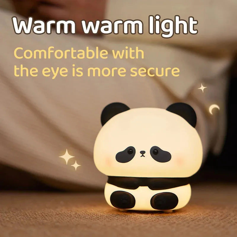 Panda LED night light made from soft silicone with USB rechargeable touch control, 2W, 1200mAh battery.