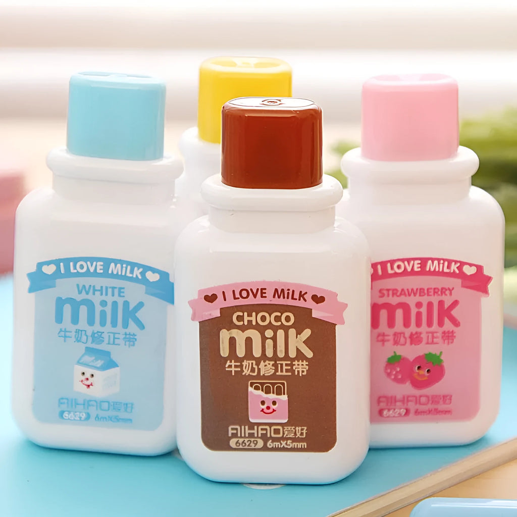 White creative correction tape dispenser shaped like a cute bottle with a curved ergonomic design