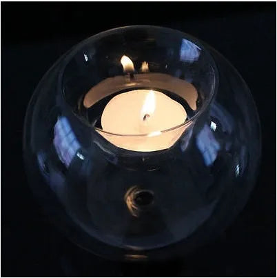 Handmade European-style round hollow glass candle holder in three sizes
