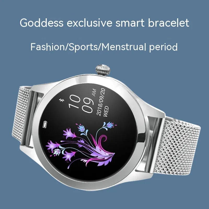 Women's fashion smartwatch with heart rate monitor on wrist in black colour option