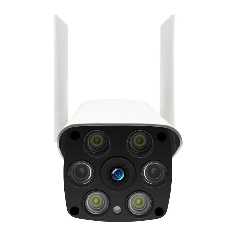 White outdoor smart security camera with 3.6mm lens for 1080P HD recording and infrared night vision