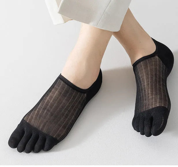 Modal cotton five-finger boat socks in black, dark grey, khaki, light grey, and white colours.