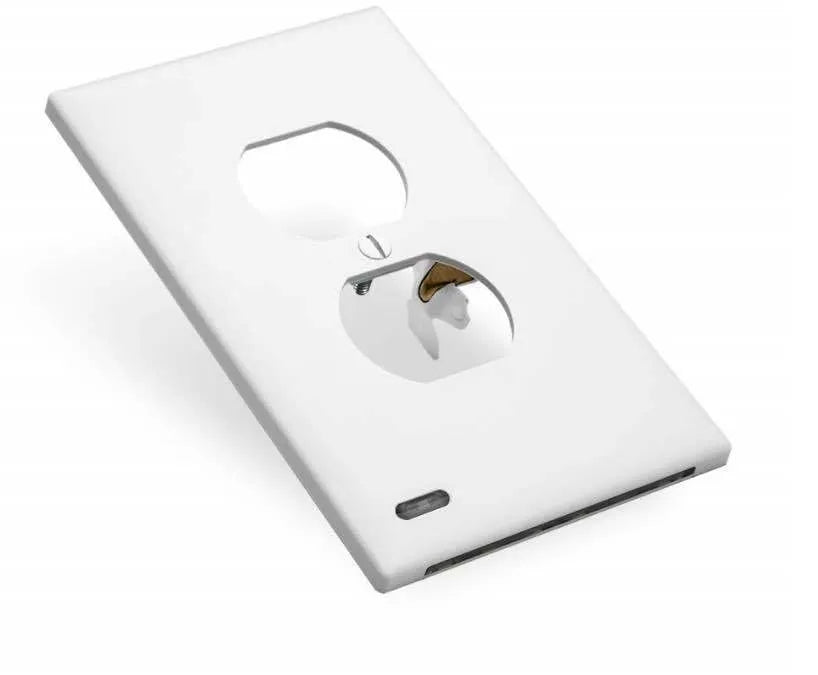 White plug-in LED socket night light with automatic sensor, installed in a wall socket.