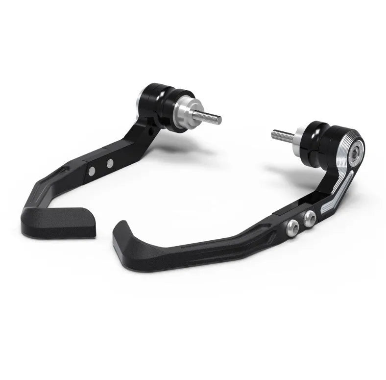 Pair of CNC aluminium brake horn guard bars for Honda CBR650 motorcycle, shown in black and grey colour options.