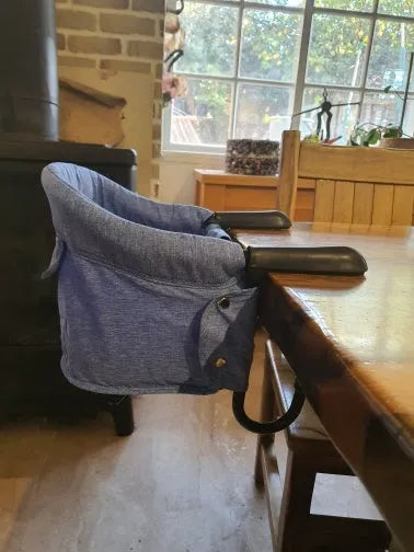 Portable baby high chair dining seat with safety belt folded and expanded