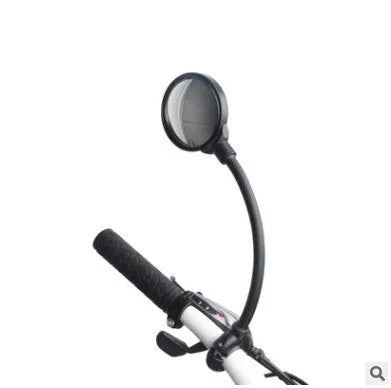 Black bicycle rearview mirror with hose adjustment system attached to handlebar