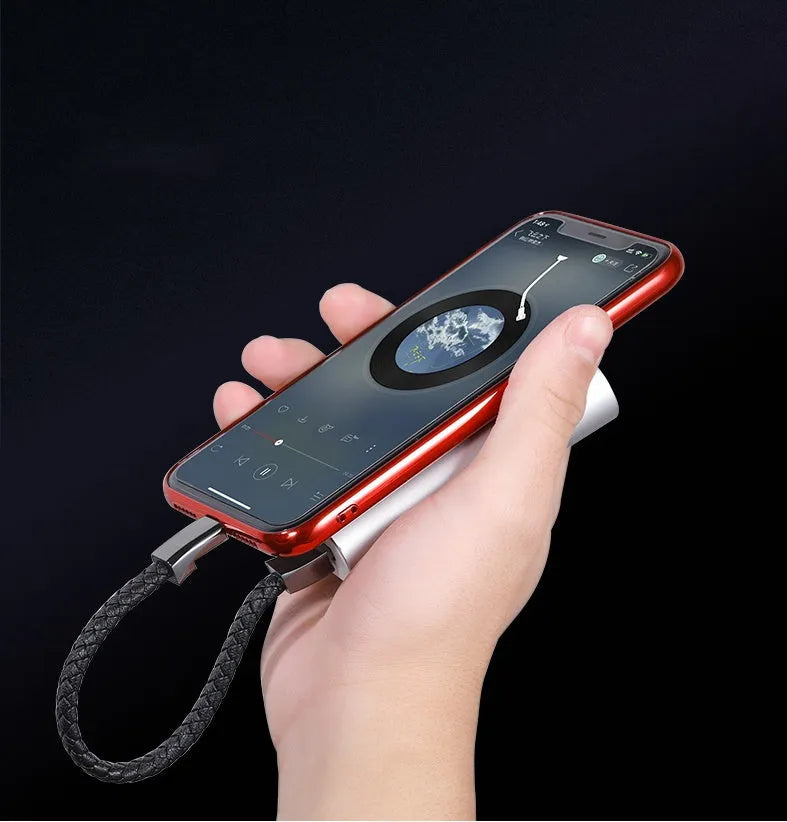 Brown leather bracelet with integrated 22.5cm charging cable and Micro USB connector
