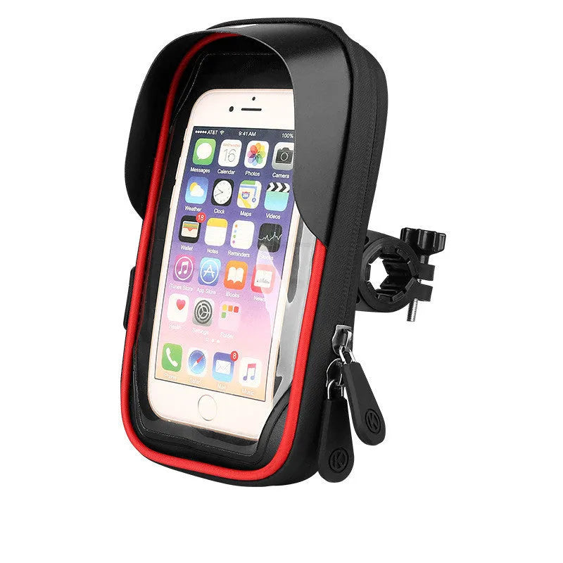 Waterproof mobile phone mount for bicycle handlebars or car rearview mirror with TPU touch screen