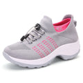 Women's breathable mesh socks running shoes flat round toe cross strap colour block casual